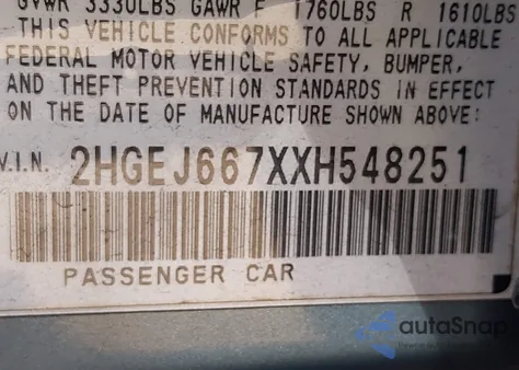 1999 Honda Civic Lx из США, поврежденный, VIN 2HGEJ667XXH548251